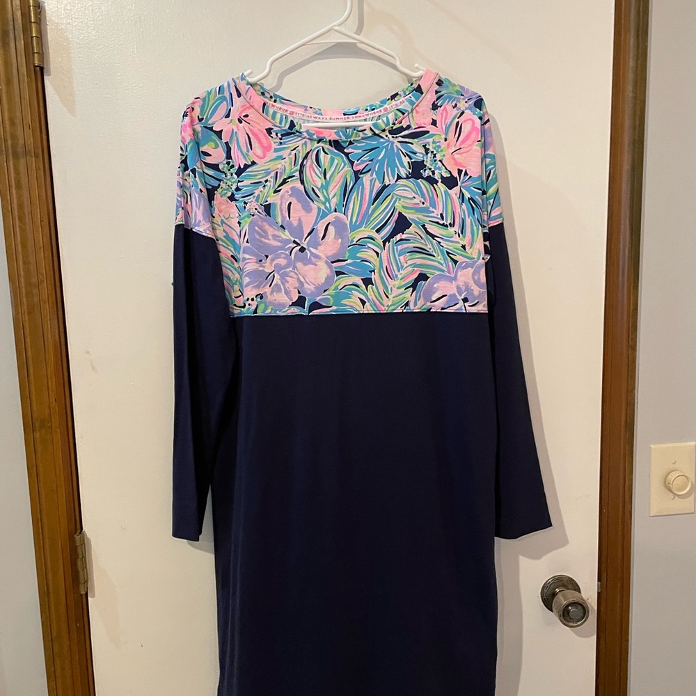 Floral Colorblock Long Sleeve Dress Lilly Pulitzer size M T shirt dress
